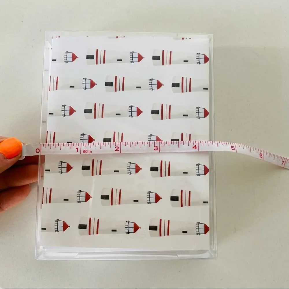 NEW ANTHROPOLOGIE White Red Illustrated Lighthouses Nautical Card Notecards s/10